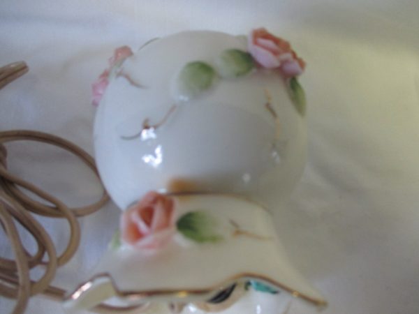 Vintage Irice Japan Mid Century Rose covered night light lamp home decor shabby chic french country decor porcelain lamp