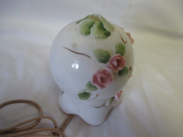 Vintage Irice Japan Mid Century Rose covered night light lamp home decor shabby chic french country decor porcelain lamp