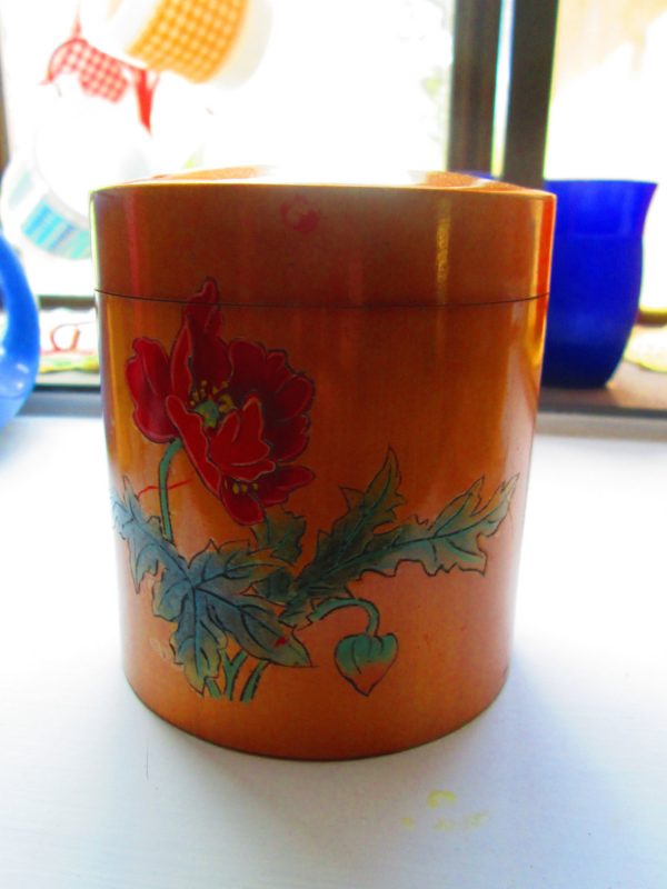 Vintage Lacquer Floral Painted Chinese Tea Box Trinket Box Decorative