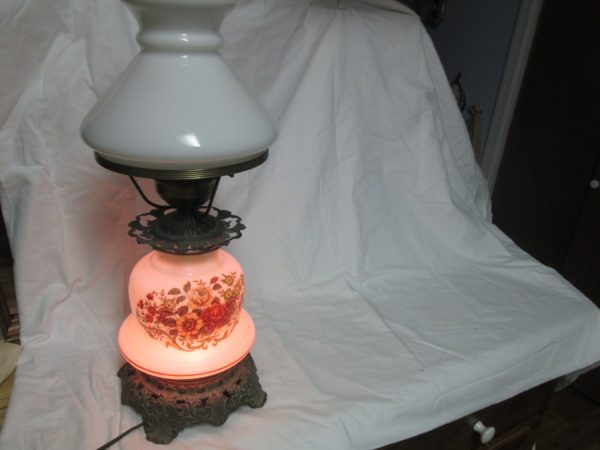 Vintage Lamp Glass Base and Shade both light up 19" tall