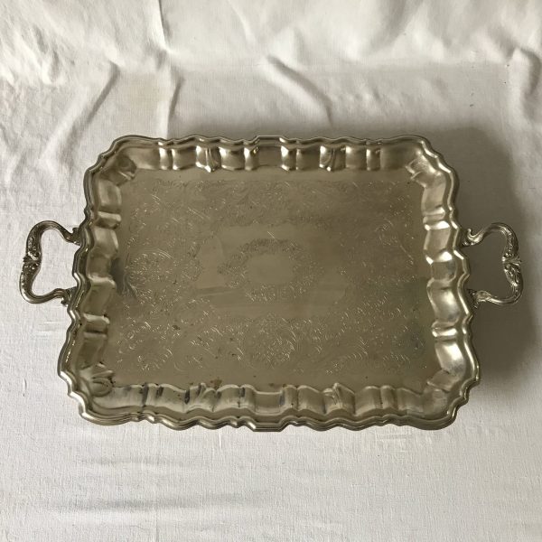 Vintage Large Sheridan Rectangular Footed Handled Silverplate Serving Tray