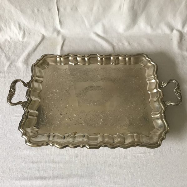 Vintage Large Sheridan Rectangular Footed Handled Silverplate Serving Tray