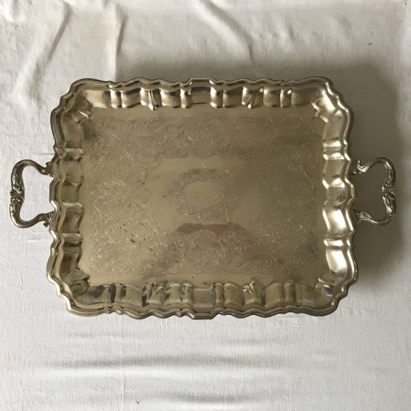 Vintage Large Sheridan Rectangular Footed Handled Silverplate Serving Tray