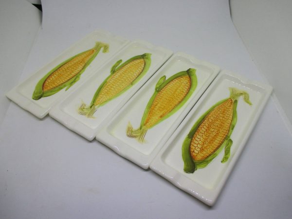 Vintage Mid Century Corn Holders with table top corn tray with trivet for draining Great mid century set