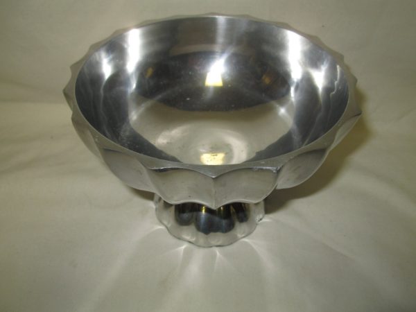 Vintage Mid Century Modern Pewter Pedestal Bowl Fruit Glass Balls Decorative Center Bowl