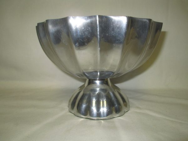 Vintage Mid Century Modern Pewter Pedestal Bowl Fruit Glass Balls Decorative Center Bowl