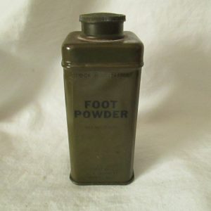 Vintage Military Foot Powder Full Can Military Issue 1940's Tin Litho Can with Plastic Lid