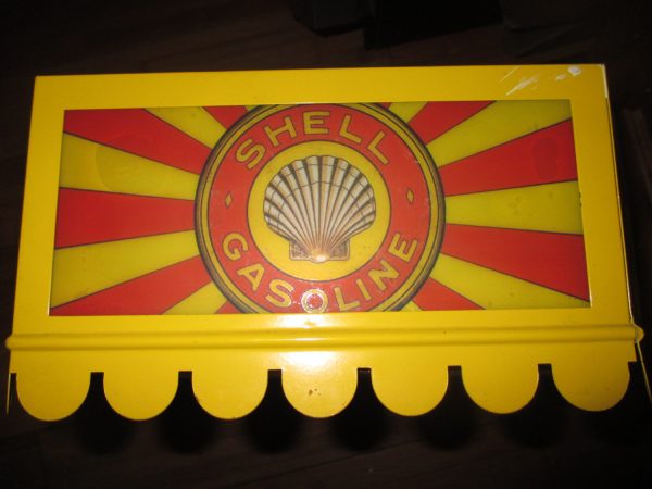 Vintage One of a Kind Shell Oil Gasoline Sign glass with Shell Original Gasoline Logo on Opaque white glass Very Unique Collectible