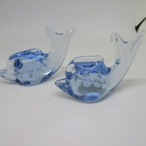 Vintage pair of Fish Periwinkle blue paperweights figurines light blue glass nice detail collectible cottage decor