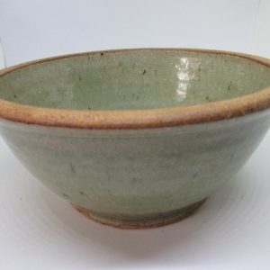 Vintage pottery mixing bowl great condition green and beige collectible kitchen primitive decor cottage farmhouse