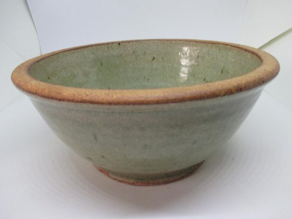 Vintage pottery mixing bowl great condition green and beige collectible kitchen primitive decor cottage farmhouse