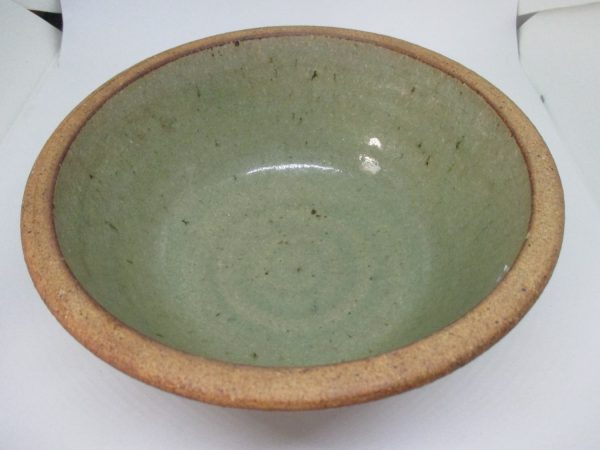 Vintage pottery mixing bowl great condition green and beige collectible kitchen primitive decor cottage farmhouse