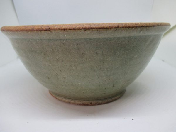 Vintage pottery mixing bowl great condition green and beige collectible kitchen primitive decor cottage farmhouse