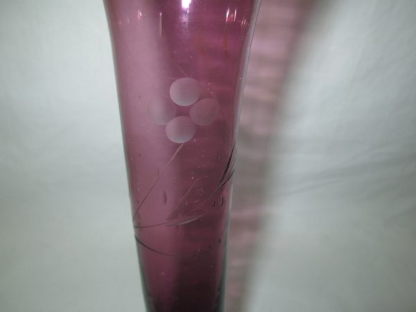 Vintage purple Etched Bud Vase with Clear Stem