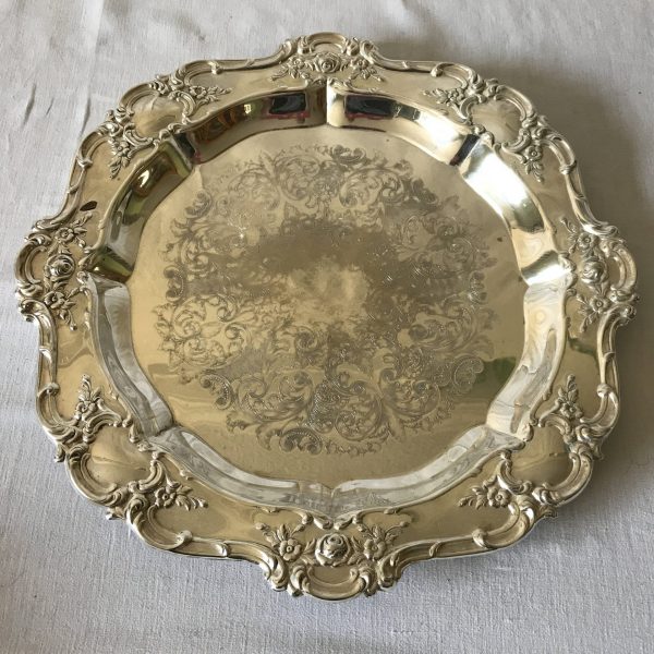 Vintage Round Towle Silverplate Tray 15 1/4" across Ornately detailed