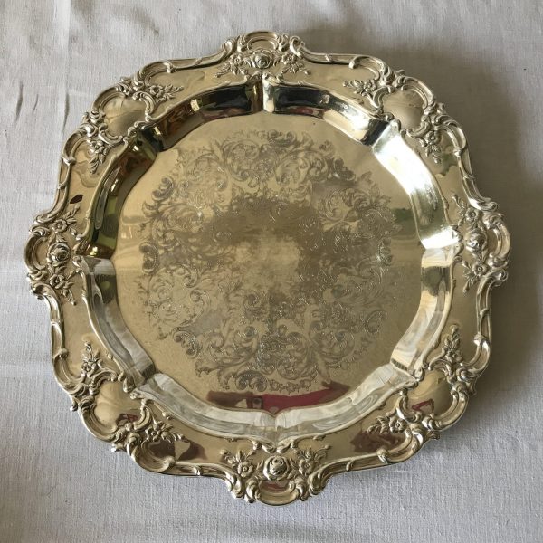 Vintage Round Towle Silverplate Tray 15 1/4" across Ornately detailed