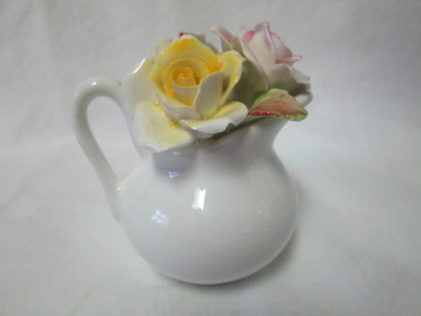 Vintage Royale Staffordshire Fine Bone China Flowers in Vase Pink and yellow roses in pitcher