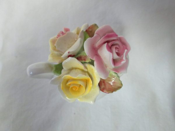 Vintage Royale Staffordshire Fine Bone China Flowers in Vase Pink and yellow roses in pitcher