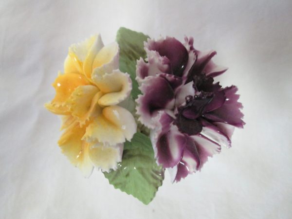 Vintage Royale Staffordshire Fine Bone China Flowers in Vase Yellow and purple Carnations