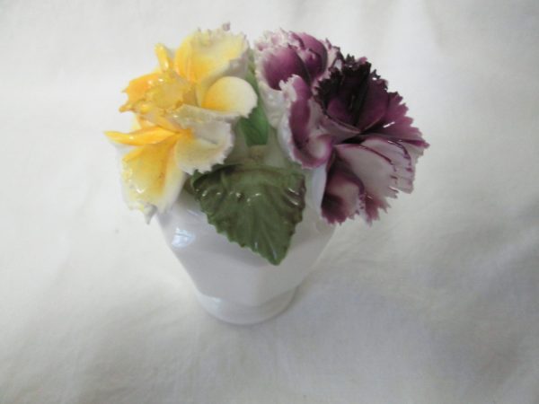 Vintage Royale Staffordshire Fine Bone China Flowers in Vase Yellow and purple Carnations