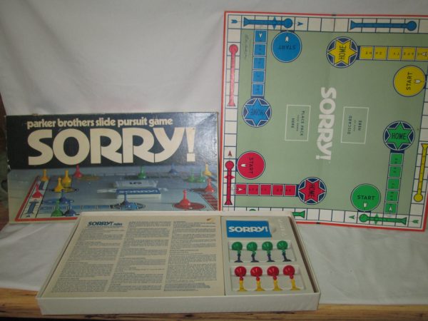 Vintage Sorry 1972 Board Game Parker brothers 100% Complete Very Near Excellent Condition with instructions