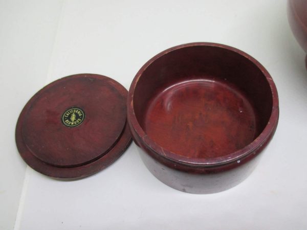 Vintage Souvenir of California Redwood Dresser set Trinket box and change holder trinket dish pedestal bowl
