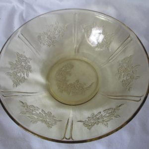 Vintage Yellow depression glass bowl raised floral pattern serving dining kitchen collectible