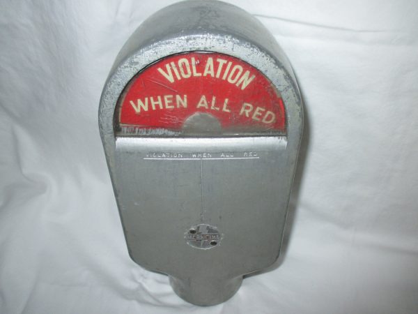 Working Parking Meter with Key Violation when Red Vintage M.J. Rhodes, Inc. Mark Time man cave collectible display hipster steampunk