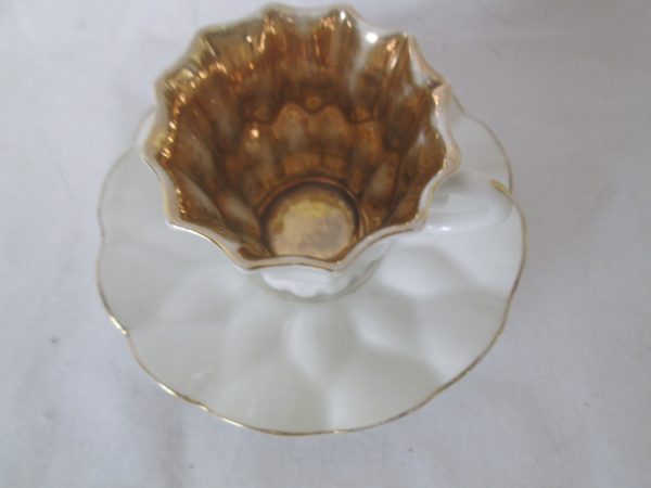 WWII Era Fine China Demitasse Tea Cup & Saucer White with Gold inside Saucer 4" across Cup 2" tall 2 1/4" across top