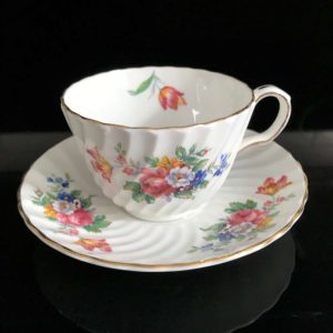 Antique Aynsley Tea Cup and Saucer Dresden flower pattern Fine bone china England Collectible Display Farmhouse Cottage bridal shower