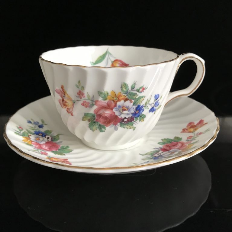 Antique Aynsley Tea Cup And Saucer Dresden Flower Pattern Fine Bone