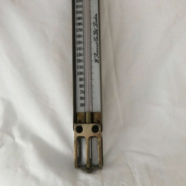 Antique Candy Thermometer Collectible wall hanging W. Reeves & Co. Ltd. London Wooden Porcelain Brass Farmhouse Cabin Lodge Primitive
