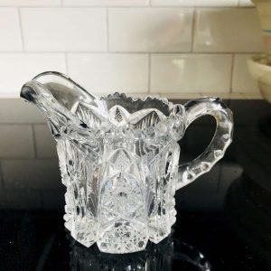 Antique Cut Glass creamer cream pitcher collectible tableware kitchen farmhouse cottage bed and breakfast Elegant dining serving