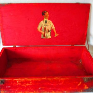 Antique Dovetail Trunk Gilbert Big Boy Wooden Toy Storage Box Metal corners, handles, latches, hinges