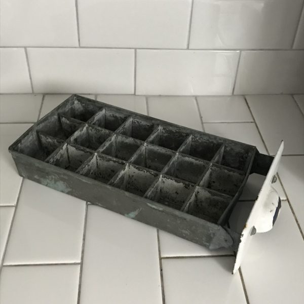 Antique Freezer Drawer Ice Cube tray Galvanized metal enamel front farmhouse cottage herb garden seed starter window box removable dividers