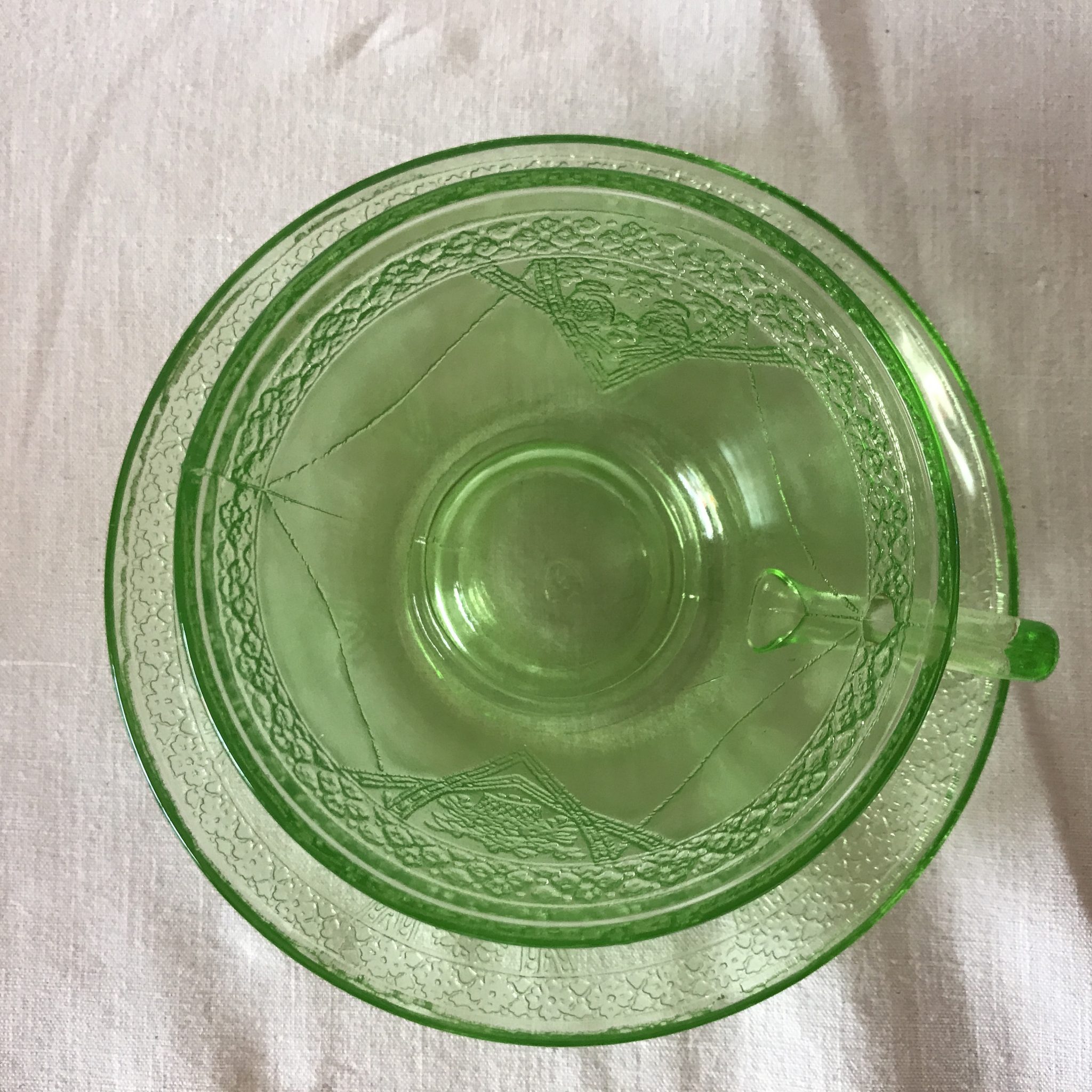 Antique Georgain Uranium Glass Tea and cup saucer Federal Glass Green ...