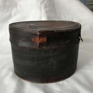 Antique Leather Collar Box Men's holder 1860's-80's Merchant Tailor Men's Finisher E.A. Scott Primitive Collectible farmhouse display