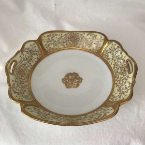 Antique Nippon Highly decorated gold trimmed display bowl collectible farmhouse fine china hand painted Gold on Yellow