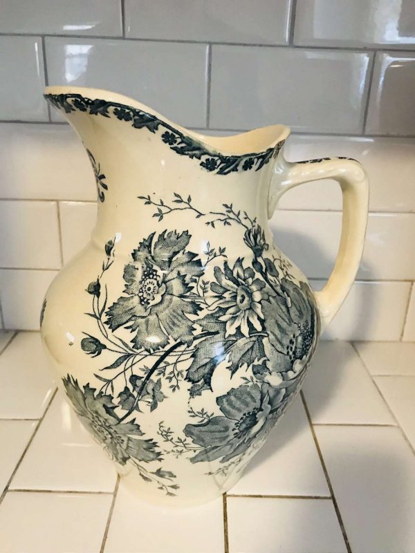 Antique Pitcher 1800's Ironstone blue transferware Delft Holland Water pitcher farmhouse collectible display