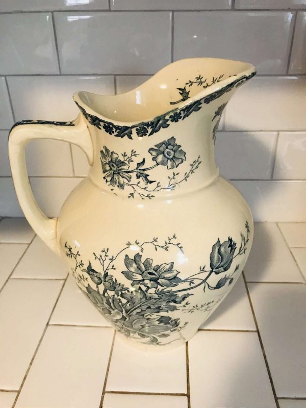 Antique Pitcher 1800's Ironstone blue transferware Delft Holland Water pitcher farmhouse collectible display
