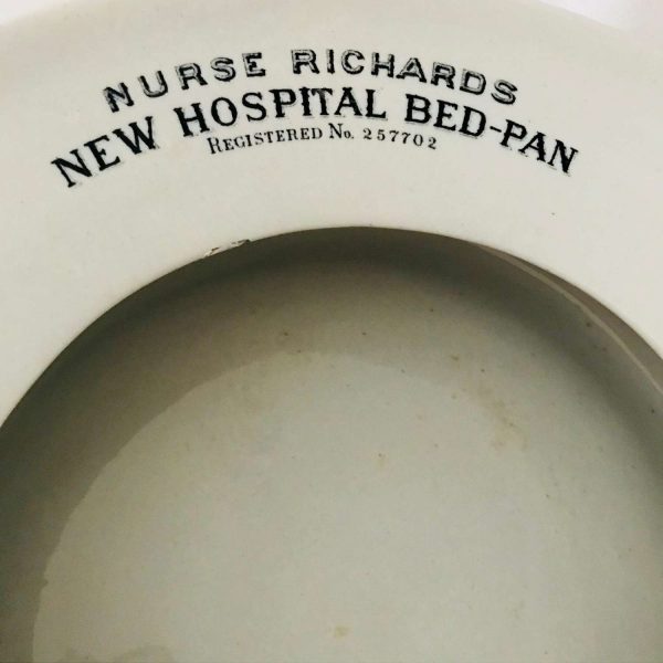 Antique Porcelain Hospital Bedpan Nurse Richards New Hospital Bed-Pan Registered No. 257702 Pharmacy Doctor Medical Collectible display