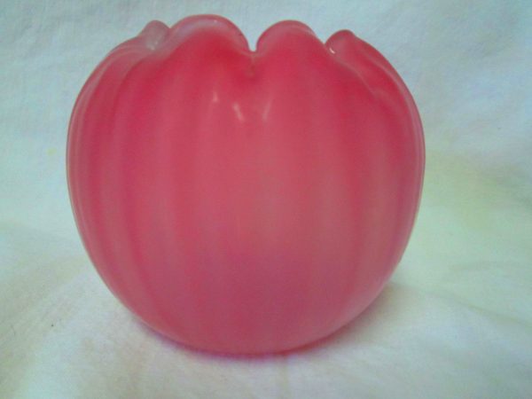 Antique Rose Bowl Vase Pink Satin Glass ribbed pattern glass