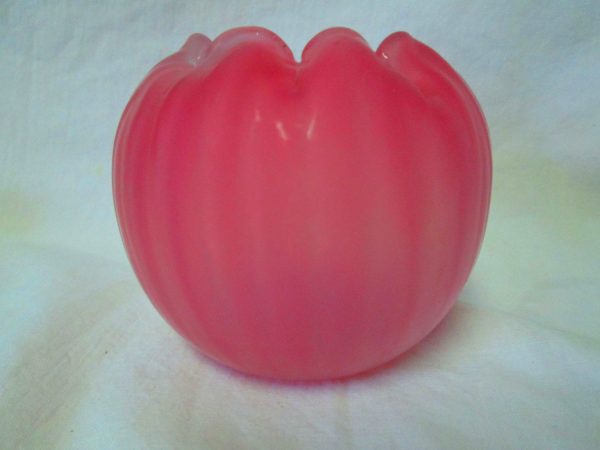 Antique Rose Bowl Vase Pink Satin Glass ribbed pattern glass