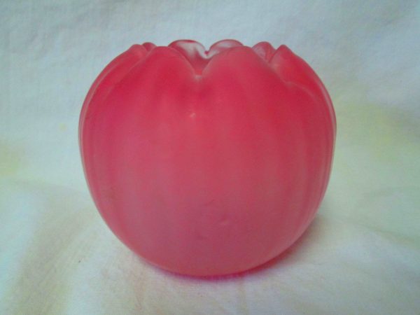 Antique Rose Bowl Vase Pink Satin Glass ribbed pattern glass