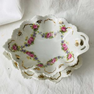 Antique trinket dish with matching under plate M.Z. Austria Pink Roses Soap trinket pin dish farmhouse display collectible fine china