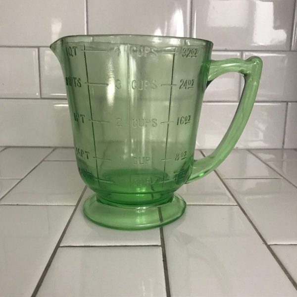 Antique Uranium Glass Measuring Cup 4 Cups Green Kitchen Collectible Display Farmhouse Glows Green