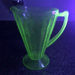 Antique Uranium Glass Pitcher Jeanette Poinsettia Green  Kitchen Collectible Display Farmhouse Glows Green