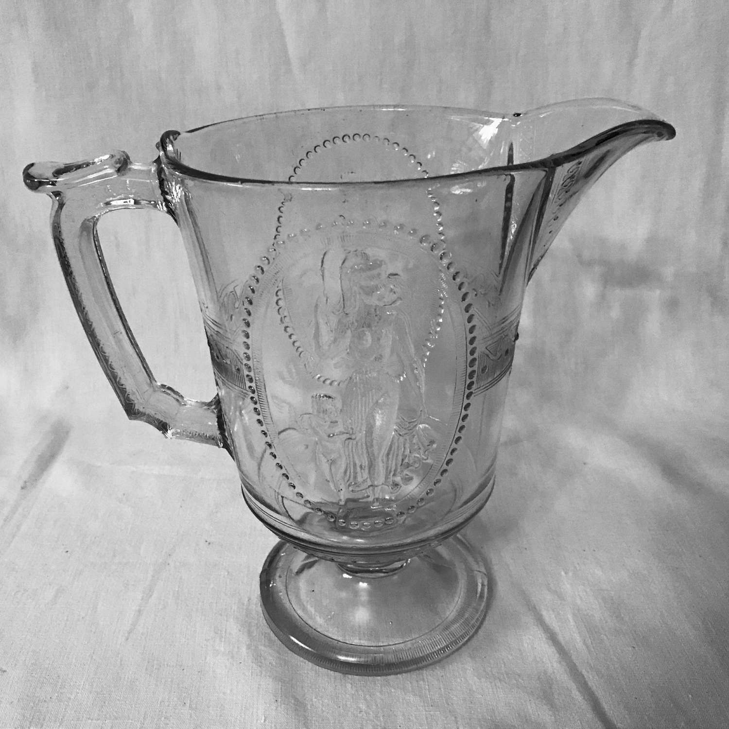 Art Nouveau American Glass Cupid And Psyche Rare Glass Water Pitcher Collectible Farmhouse