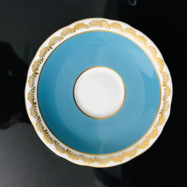 Aynsley Tea Cup and Saucer Corset True Aqua Blue with heavy gold trim Fine bone china England Collectible Display Farmhouse coffee