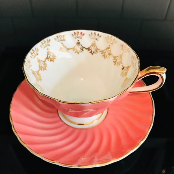 Aynsley Tea Cup and Saucer Fine bone china England Raspberry Pink heavy gold inside cup gold trim Collectible Display Farmhouse coffee